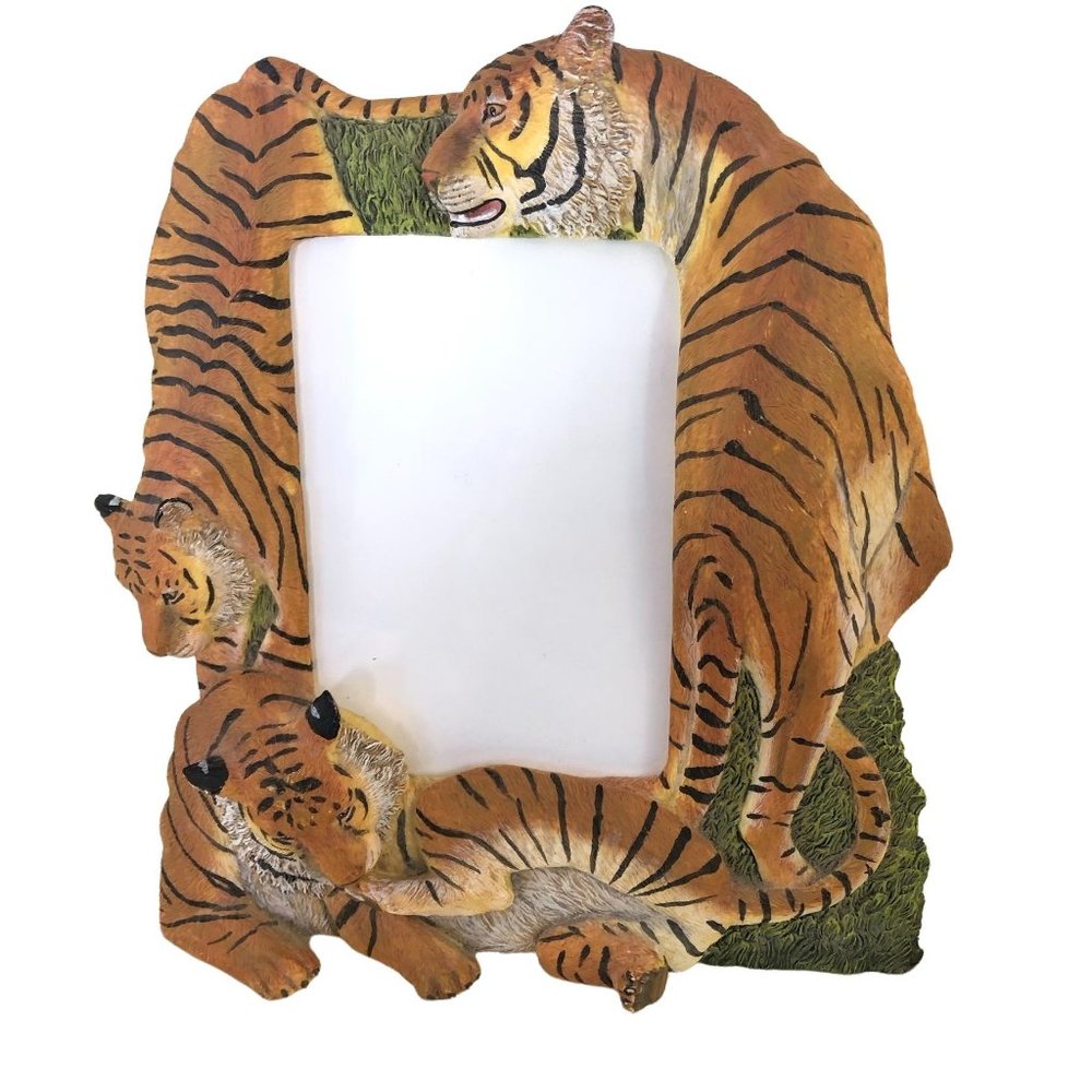 Tiger Jungle Photo Frame 3D Ceramic Portrait Layout 4" x 6" Photo Opening